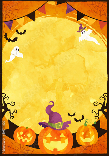 ハロウィンのカボチャと満月のベクターイラスト背景(art,holiday,card,background,celebration,party,night,wallpaper,poster,event,orange,graphic,color,pumpkin)