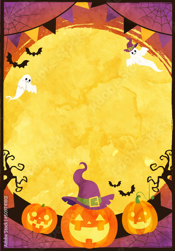 ハロウィンのカボチャと満月のベクターイラスト背景(art,holiday,card,background,celebration,party,night,wallpaper,poster,event,orange,graphic,color,pumpkin)