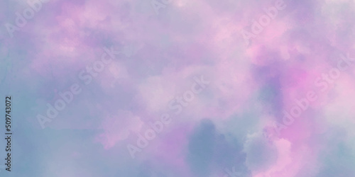 Blue sky and clouds, hand painted abstract watercolor background, vector illustration. Abstract background with clouds violet clouds on blue,pink,sky. background texture. Soft focus Cloud sky rainbow 