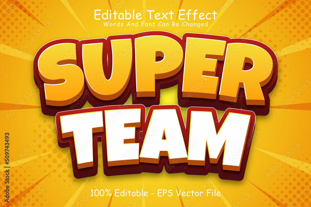 Super Team Editable Text Effect 3 Dimension Emboss Cartoon Style