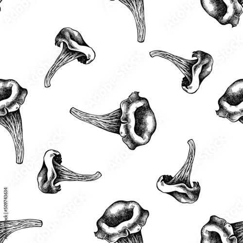 Seamless pattern with black and white black chanterelle