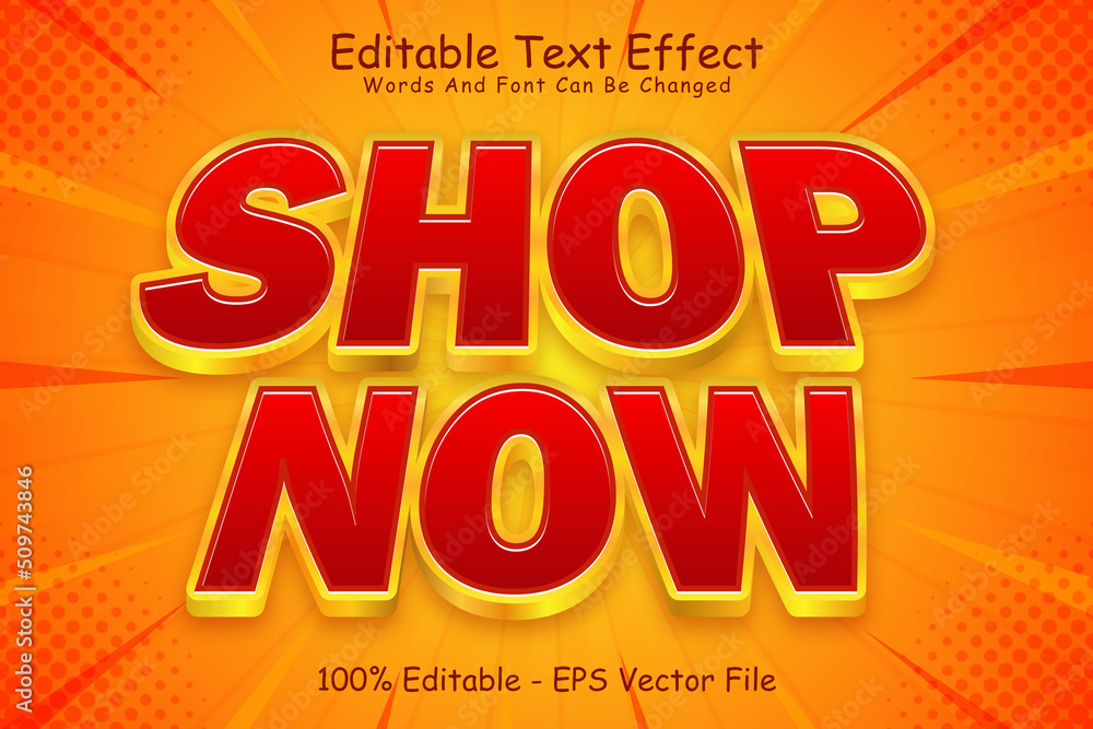 Shop Now Editable Text Effect 3 Dimension Emboss Cartoon Style