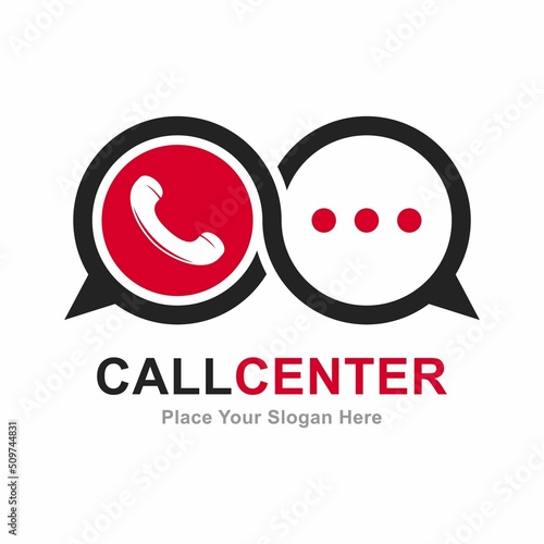 Call center with phone chat vector logo template. Suitable for  telephone symbol and communication.
