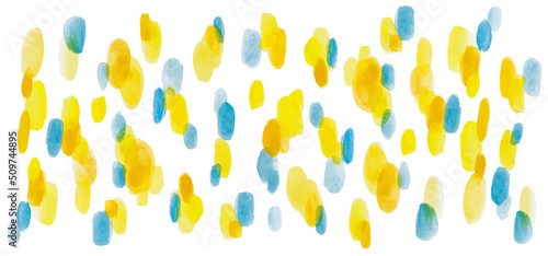 黄色と青の水玉模様水彩画