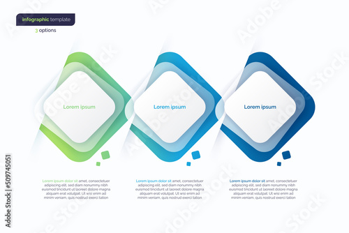 Abstract vector gradient minimalistic infographic template composed of 3 rounded squares