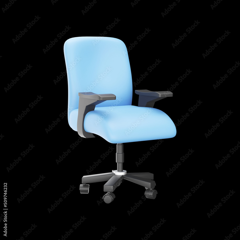 3D Style Blue And White Office Chair Element On Black Background. 3D Style Blue And White Office Chair Element On Black Background.