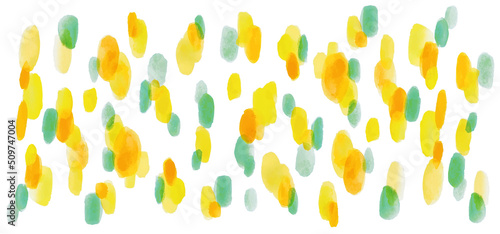 黄色と緑の水玉模様水彩画