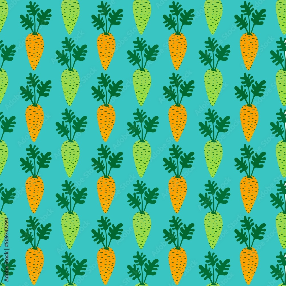 Vegetable seamless cartoon carrot pattern for fabrics and packaging and gifts and cards and linens and kids Vegetable seamless cartoon carrot pattern for fabrics and packaging and gifts and cards and linens and kids