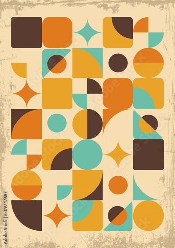 Mid Century Modern Mosaic Pattern. 1950s Style Retro Colors Geometric Background