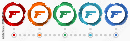 Pistol, gun, weapon concept vector icon set, flat design pointers, infographic template
