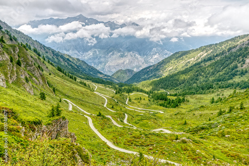 Colle delle Finestre, mountain pass in the Cottian Alps, Piedmont, Italy, linking the Susa Valley and Val Chisone, built around 1700, with magnificent views of the surrounding mountain ranges