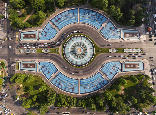 Fotobehang Aerial drone view of Bucharest downtown, Romania