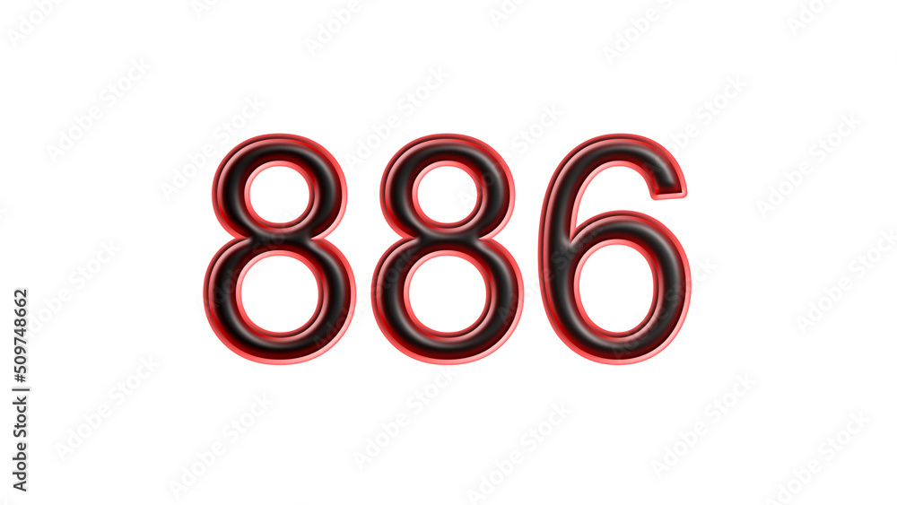 red 886 number 3d effect white background red 886 number 3d effect white background