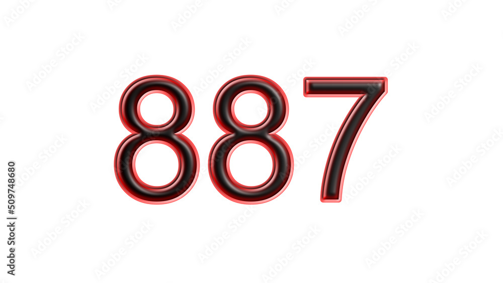 red 887 number 3d effect white background red 887 number 3d effect white background