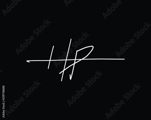 Initial Letter Hp handwriting logo hand drawn template vector