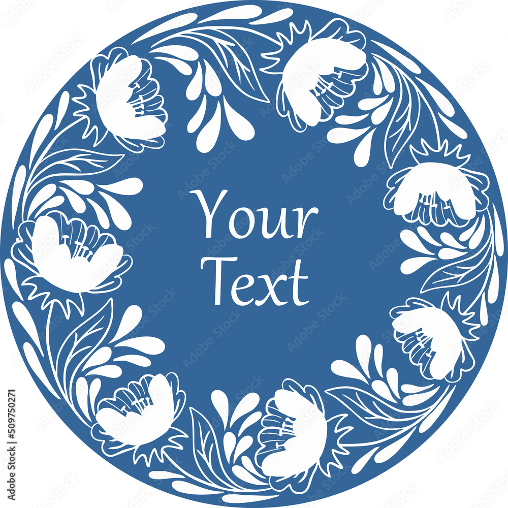 Round text frame with flowers. Vector illustration