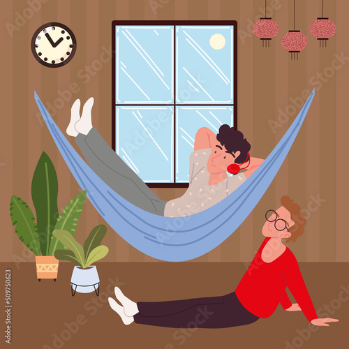 men at home relaxing