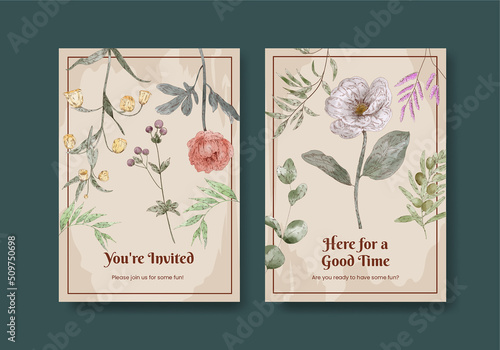 Invitation card template with botanical vintage concept,watercolor style