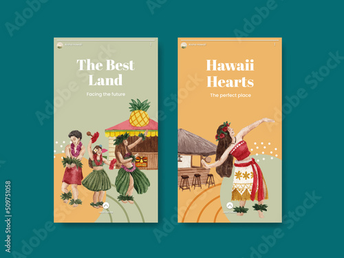 Instagram template with aloha Hawaii concept,watercolor style
