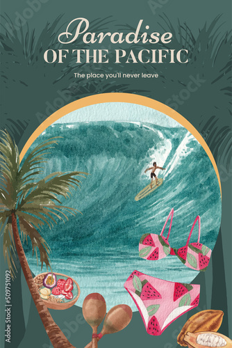 Pinterest template with aloha Hawaii concept,watercolor style