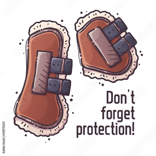 Guards for protection of horse legs. Isolated object for backgrounds, textile, postcards, t-shirt prints. Element for horses. Vector hand drawn style illustration.