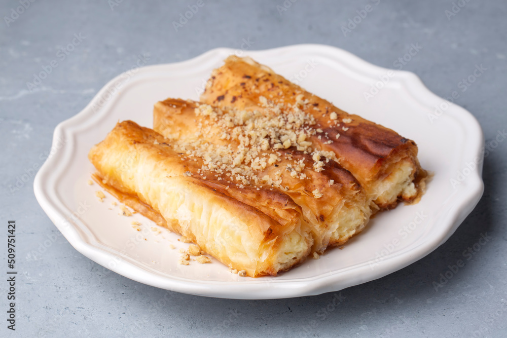 Traditional, delicious Cretan Pastry Dessert (Turkish name; Girit Boregi Tatlisi) Traditional, delicious Cretan Pastry Dessert (Turkish name; Girit Boregi Tatlisi)