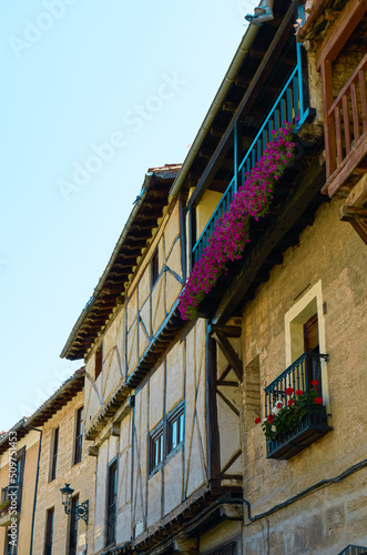 Typical stone and adobe houses villages spain in Frias burgos