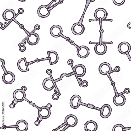Different kinds of snaffles. Seamless pattern for wrapping, backgrounds, wallpapers, textile composition. Vector hand drawn style illustration.