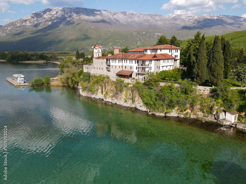 Drone view at the monastery of Saint Naum in Macedonia