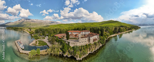Drone view at the monastery of Saint Naum in Macedonia