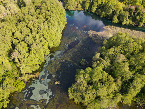 Drone view at the fresh water source of Saint Naum in Macedonia © fotoember