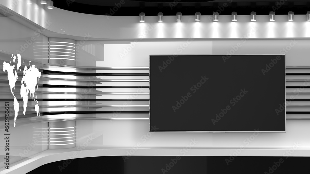 Tv Lab Background Tv Studio. Backdrop for TV shows. White background. TV on wall. News ...