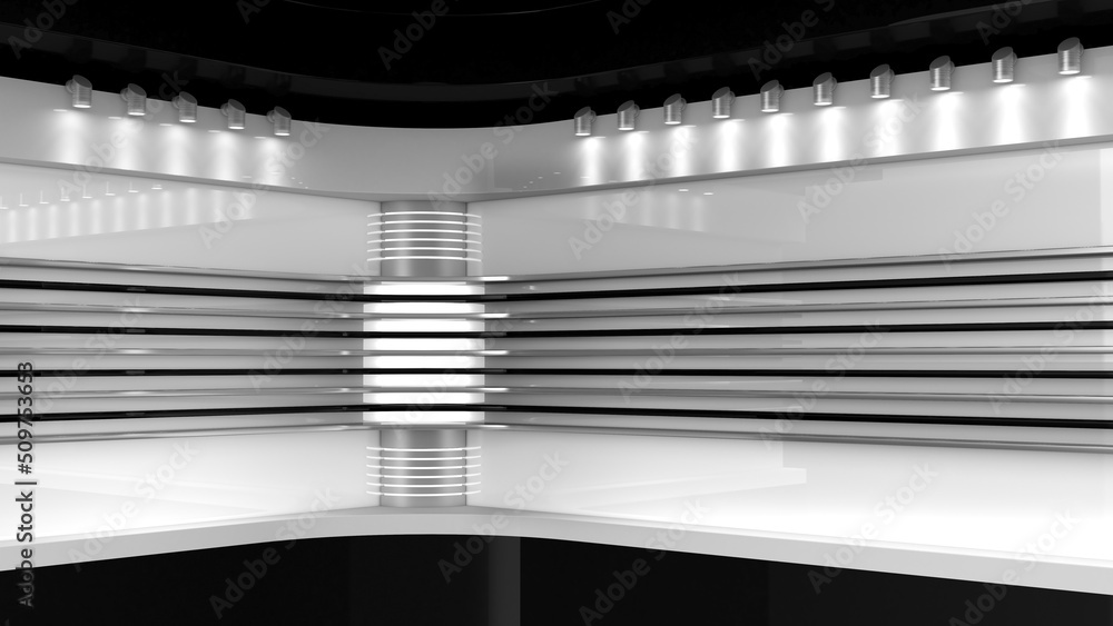 Tv Studio. Backdrop for TV shows. White background. News studio. The ...