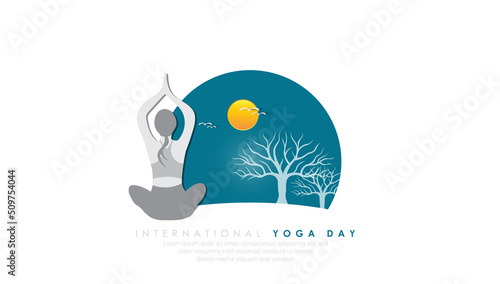 21 June- international yoga day, abstract woman in yoga body posture. 