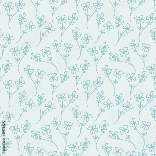 Blue vector pattern with hand drawn flowers
