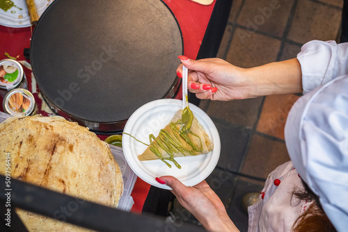 Cuadro en lienzo Top view of making a crepe at SicilyFEST in Brick Lane market in London