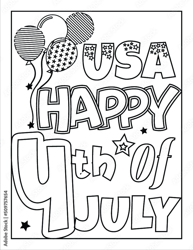 4th of July American Independence Day coloring page for kids and adults ...