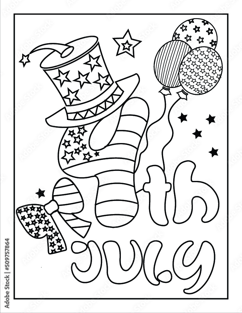 4th of July American Independence Day coloring page for kids and adults ...