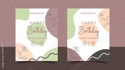 Happy birthday vertical invitation card with golden sparkle dots, balloon, cake, candle, star. Vector typography hand-drawn lettering color illustration for celebrating date birth. Web or print design