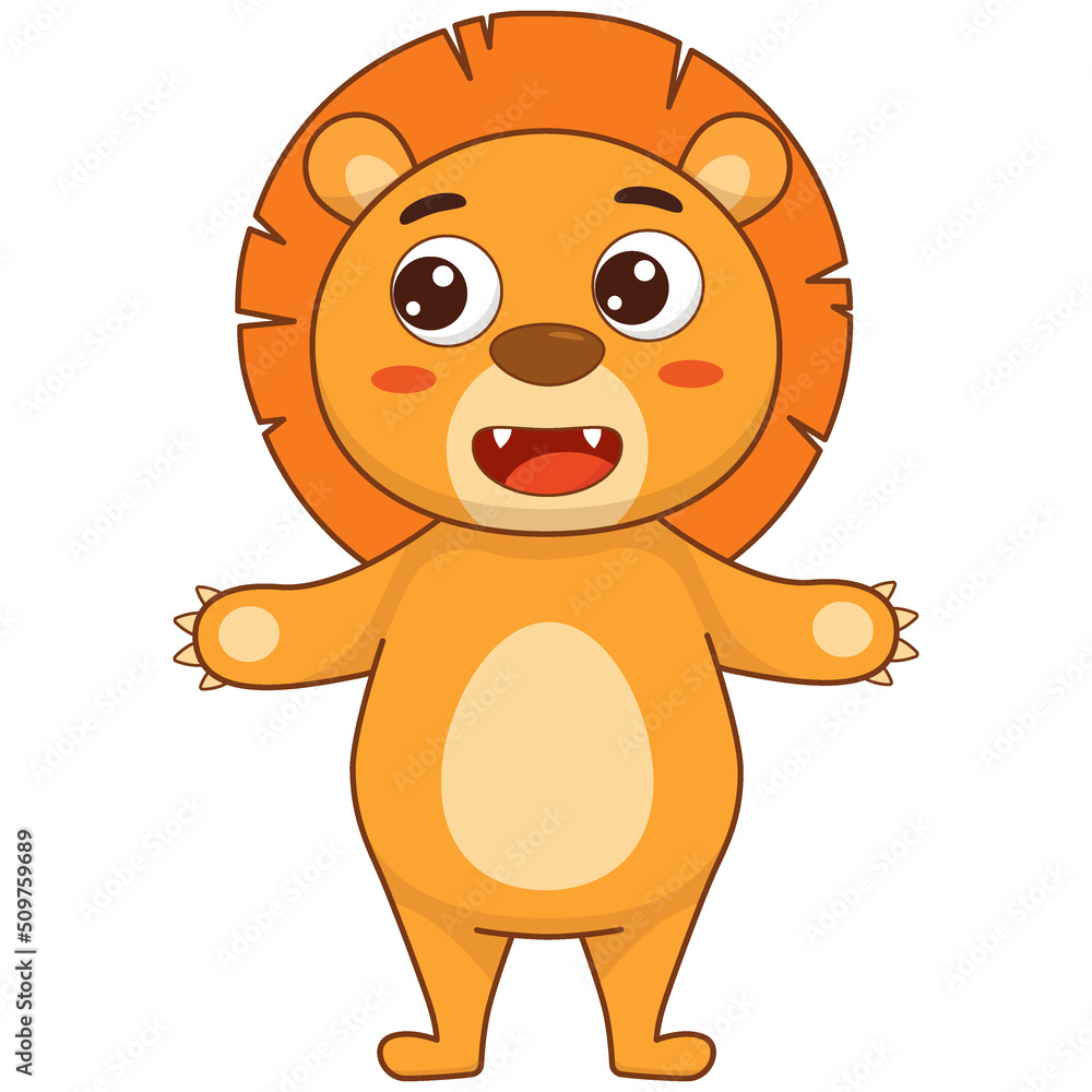 Obraz premium Cute cartoon lion. Smiling mane. Children's print. Vector illustration