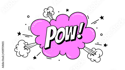 Speech Bubble Pow. Banner, speech bubble, poster and sticker concept, expression funny style with text Pow. Explosion design, speech bubble, message pow for banner, poster, web. Vector Illustration