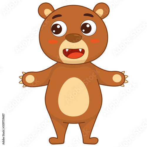 Cute cartoon brown bear. Smiling teddy bear. Children's print. Vector illustration