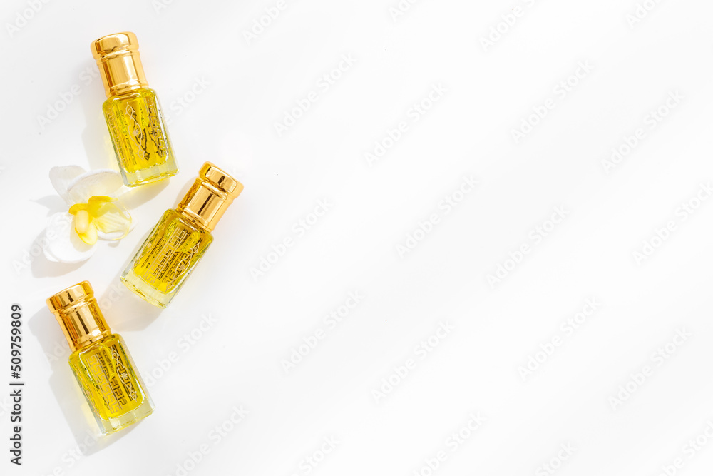 Perfume essential oil in glass bottles. Traditional Arabian incense Perfume essential oil in glass bottles. Traditional Arabian incense