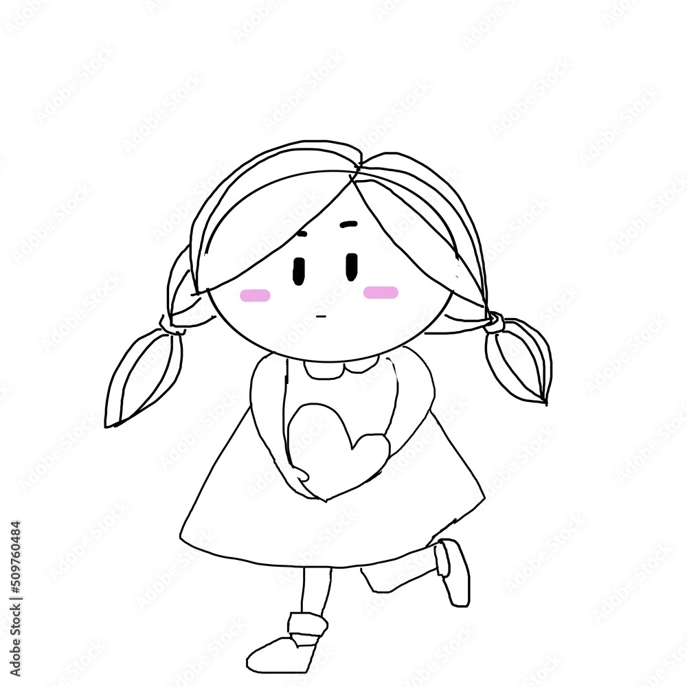 Obraz premium cute girl cartoon character on isolate white background. A sketch for coloring. Coloring antistress.Doodle illustration freehand drawing.