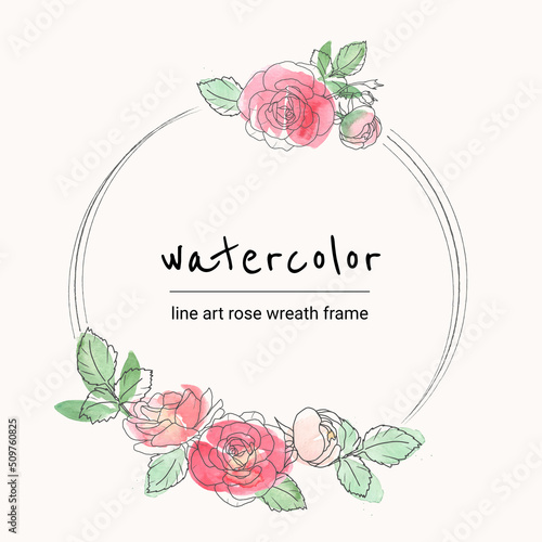 watercolor loose line art rose flower bouquet wreath frame