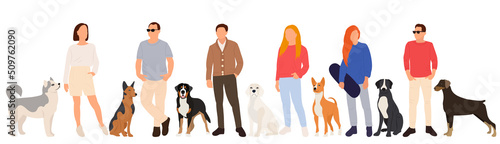 people and dogs in flat design, isolated vector
