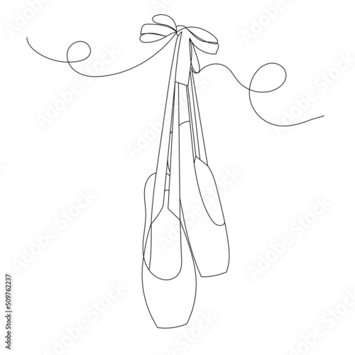 pointe shoes drawing by one continuous line, vector