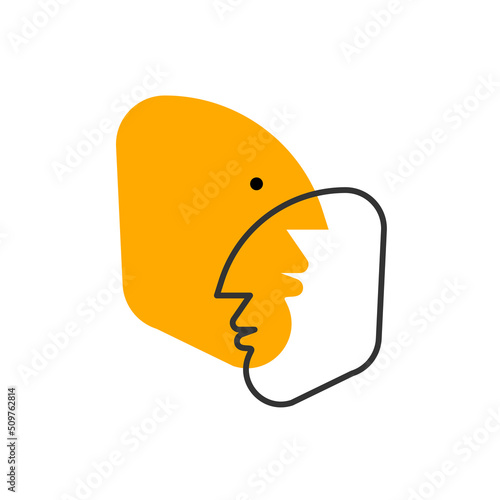 Double of two male profiles, empathy symbol