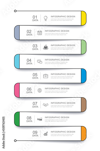 9 data infographics tab thin line index template. Vector illustration abstract square infographic background.