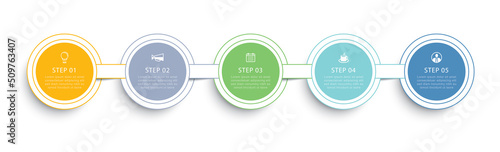 Infographics circle timeline with 5 number thin line data template. Vector illustration abstract background.